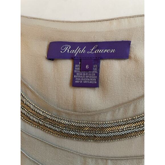 Ralph Lauren Purple Label Silk Cocktail Dress 6 Embellished Beaded Neck Tan $3K - Picture 14 of 16